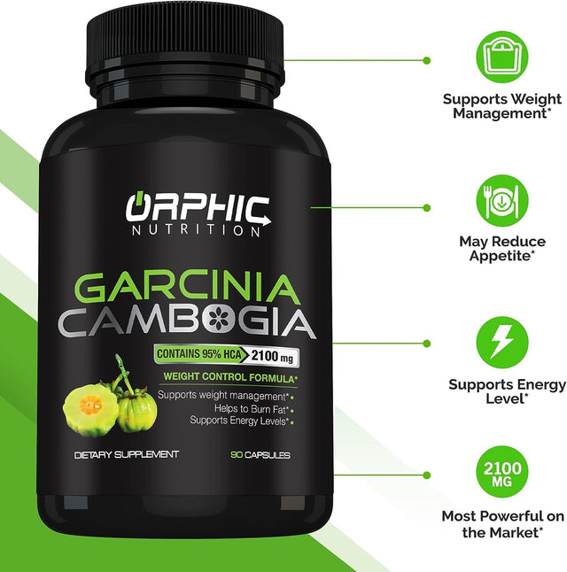 ORPHIC NUTRITION Garcinia Cambogia Extract 1 Month Supply - to Support Weight Loss Efforts* - Helps Curb Appetite*, Suitable for Vegetarians - 2100 MG - 90 Caps