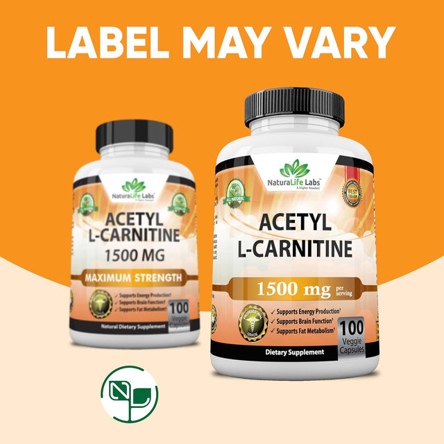 Acetyl L-Carnitine 1,500 Mg High Potency Supports Natural Energy Production, Sports Nutrition, Supports Memory/Focus - 100 Veggie Capsules