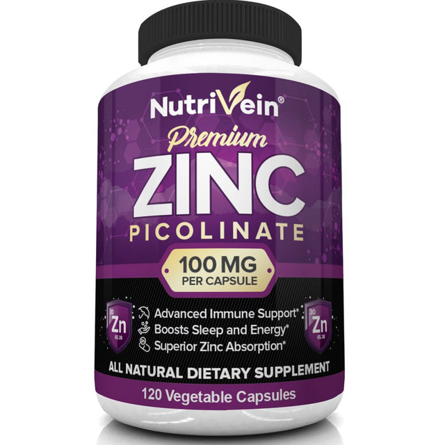 Nutrivein Premium Zinc Picolinate 100Mg - 120 Capsules - Immunity Defense Boost