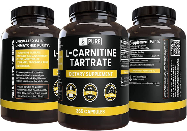 Pure Original Ingredients L-Carnitine Tartrate (365 Capsules) No Magnesium or Rice Fillers, Always Pure, Lab Verified