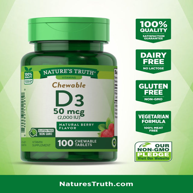 Chewable Vitamin D3 2,000 IU | 100 Tablets | Berry Flavor | Vegetarian, Non-Gmo, Gluten Free | by Nature'S Truth