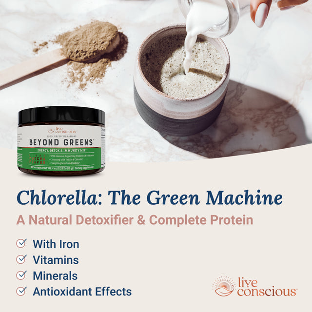 Live Conscious beyond Greens Superfood Powder with Chlorella, 500Mg, 30 Servings