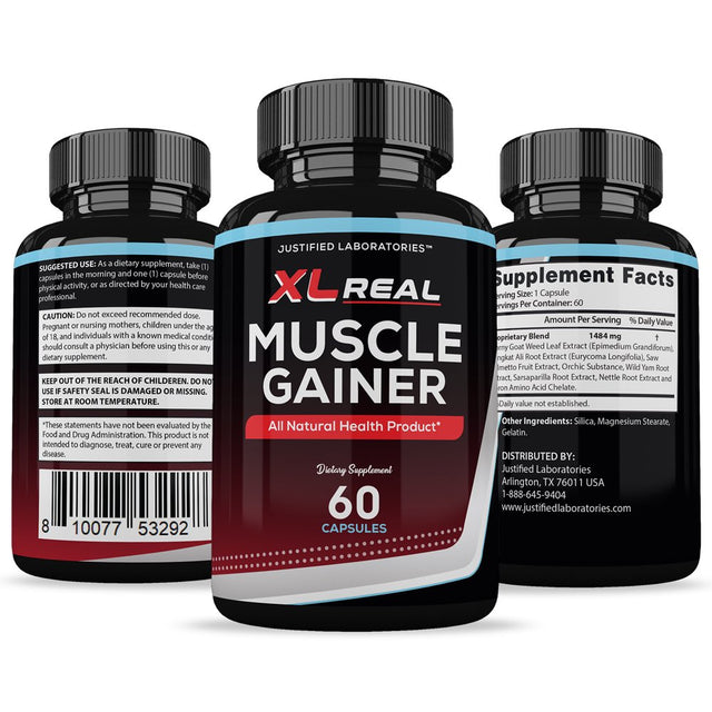 (3 Pack) XL Real Muscle Gainer Men’S Health Supplement 1484Mg 180 Capsules