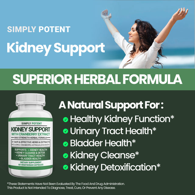 Kidney Support, Cleanse & Detox Supplement, High Potency 705Mg Capsules Contain 21 Herbs Including Cranberry, Birch, Buchu, Uva Ursi & Astragalus to Support for Kidney, Bladder & Urinary Tract Health