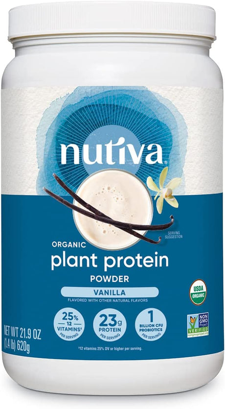 Nutiva Organic Plant Protein Smoothie, Vanilla, 1.4 Pound, USDA Organic, Non-Gmo, Non-Bpa, Vegan, Gluten-Free, Keto & Paleo, 23G Protein Shake & Meal Replacement