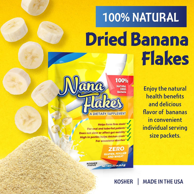 Nutritional Designs Nana Flakes Anti-Diarrheal Banana Powder, IBS Relief & Heart Burn Remedy, 100% Pure Banana Flakes Medical Food - Natural - High Protein & Fiber (25 Single-Serve Packs)