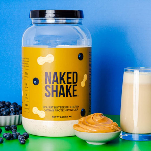 Naked Shake – Peanut Butter Blueberry Protein Powder, Plant Based Protein from US & Canadian Farms with MCT Oil, Gluten-Free, Soy-Free, No Gmos or Artificial Sweeteners – 30 Servings