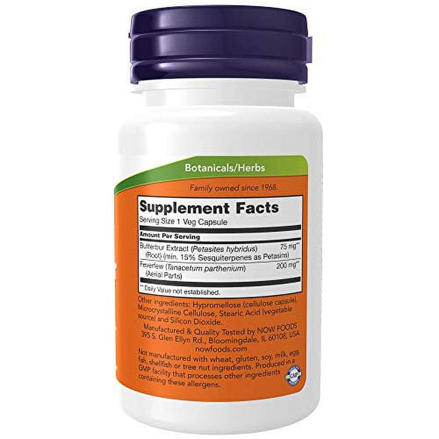 NOW Foods Supplements, Butterbur with Feverfew, Neurological Support, 60 Veg Capsules, Multi (4602)