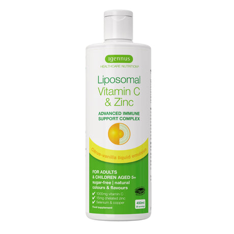 Igennus Liposomal Vitamin C 1000Mg & Zinc, High Absorption Liquid Immune Support, Adults & Kids Supplement, 30 Adult Servings