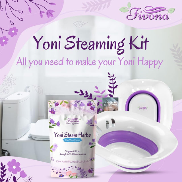 Fivona 2-In-1 Yoni Steaming Kit over the Toilet Seat with V Steam Herbs Blue Moon Recipe for Detox, Cleansing, PH Balance and Odor Control