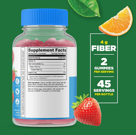 Lifeable Sugar Free Prebiotics Fiber for Adults - 4G - Great Tasting Natural Flavored Gummy Supplement - Keto Friendly - Gluten Free, Vegetarian, GMO Free - for Gut and Digestive Health - 90 Gummies