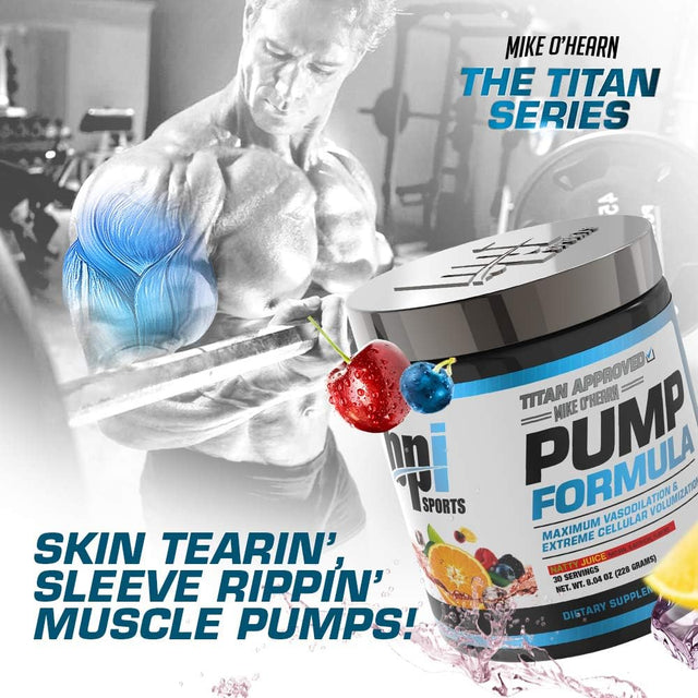 BPI Sports Pump Formula - Mike O’Hearn Titan Series - Caffeine Free Pre-Workout Powder - DIM, L-Citrulline, Citrulline Malate - Muscle Builder and Muscle Recovery (Natty Juice, 8.46Oz)