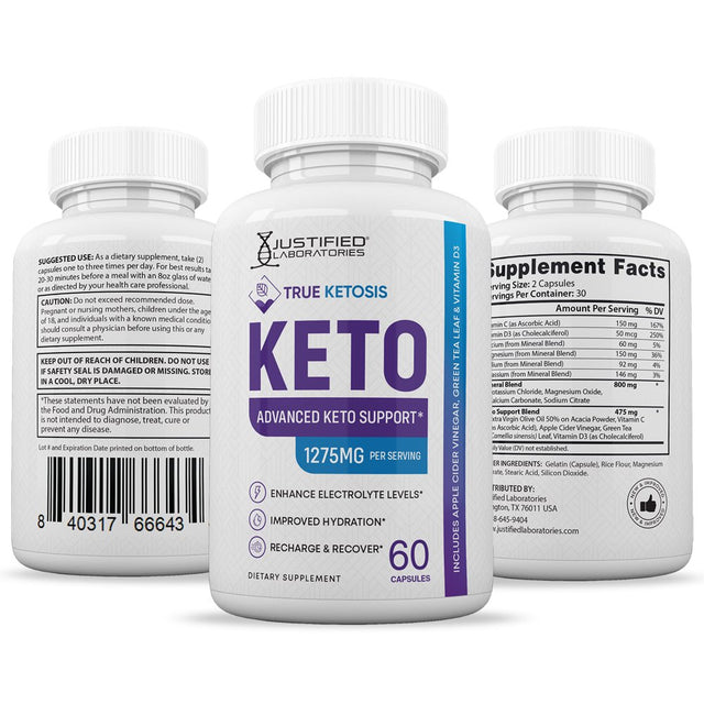 (3 Pack) True Ketosis Keto ACV Pills 1275Mg Alternative to Gummies Dietary Supplement 180 Capsules