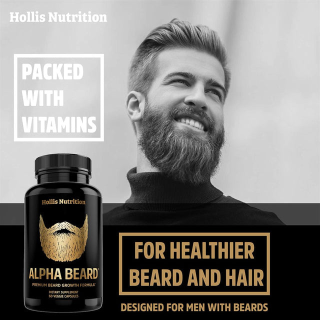 ALPHA BEARD Growth Vitamins | Biotin 10,000Mcg, Patented Optimsm, Gomct, Collagen | Beard and Hair Growth Supplement for Men | Grow Stronger, Thicker, Healthier Facial Hair - 60 Capsules