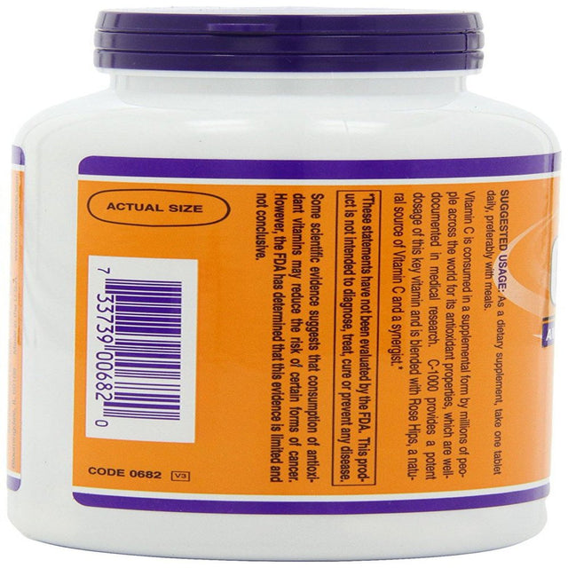 NOW Foods Vitamin C-1000 Sustained Release with Rose Hips, 250 Tablets