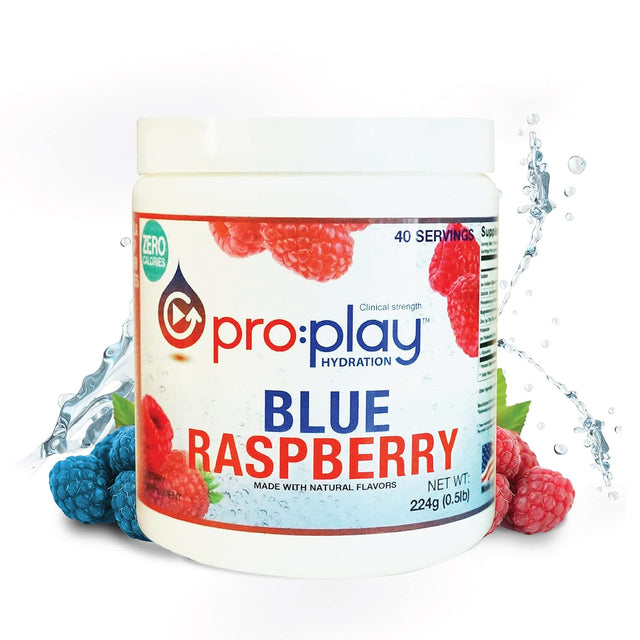 Pro:Play Electrolyte Hydration Drink with Magnesium, Sugar Free, 40 Serving Tub, Blue Raspberry