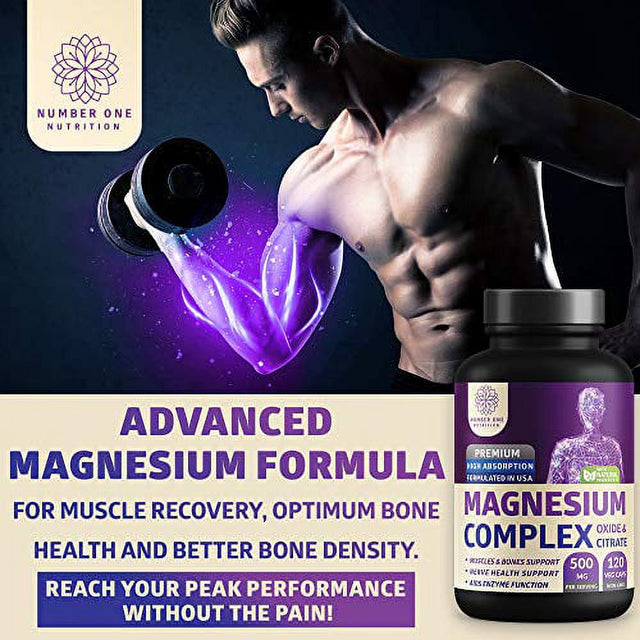 Number 1 Magnesium Complex 120 Veggie Capsules Powerful Supplement for Sleep, Leg Cramps, Muscle Recovery & Relaxation Unisex