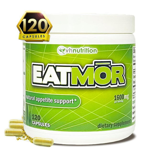 VH Nutrition EATMOR | Appetite Stimulant* Weight Gain Pills* for Men and Women | Formulated with Gentian, Ginger, Alfalfa | 120 Capsules