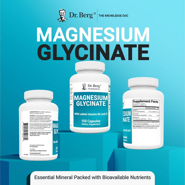 Dr. Berg Magnesium Glycinate 400 Mg - Chelated Magnesium Glycinate Capsules, 150 Ct