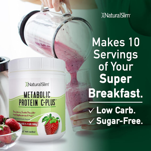 Naturalslim Strawberry Metabolic C-Plus Meal Replacement Protein Powder - Low Carb Protein Shake with Immune Support Fortified with Vitamin C, Zinc & Amino Acid - 10 Servings 17.6 Oz