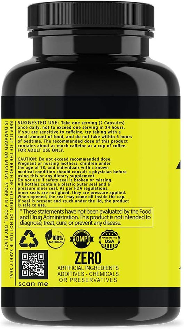 Angry Supplements Angry Energy Caffeine Capsules, All Natural Non-Gmo Energy Booster, Increase Stamina & Focus, Mind & Body Health (1-Bottle)