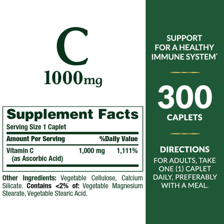 Nature'S Bounty Pure Vitamin C Caplets, 1000 Mg, 300 Ct