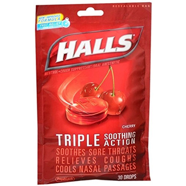 Halls Cherry Drops Triple Soothing Action (Pack of 10)