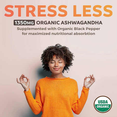 Healths Harmony Organic Ashwagandha (120 Vegetarian Tablets) 1350Mg per Serve - Natural Anxiety Relief, Immune, Adrenal, Cortisol & Thyroid Support - No Pills or Capsules