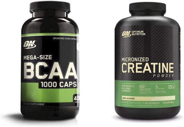 Optimum Nutrition Instantized BCAA Capsules, Keto Friendly Branched Chain Essential Amino Acids (400 Count) with Micronized Creatine Monohydrate Powder, Unflavored (120 Servings) - Bundle Pack