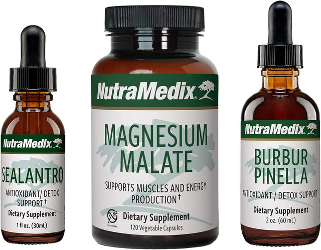 Nutramedix Detox Set - 3-Piece Kit with Sealantro, Burbur-Pinella & Magnesium Malate for Cleansing, Detox & Daily Wellness Support - Plant-Based Liquid Detox Drops & Daily Capsules