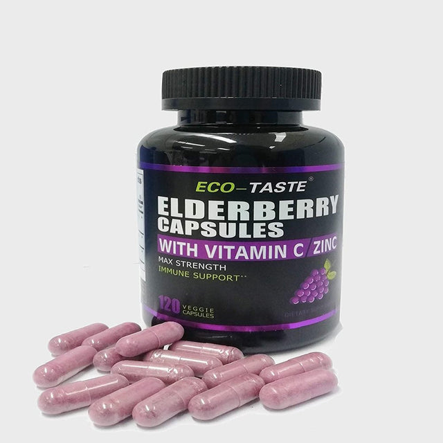 Elderberry Capsules with Zinc & Vitamin C - 120 Capsules, Sambucus Elderberries for Immune Support, Skin Health - Veggie Caps