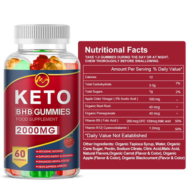 (2 Pack) Minch Keto BHB Gummies 2000Mg with MCT Oil, Apple Cider Vinegar Fat Burner, Weight Loss & Appetite Suppressant, 120 Gummies