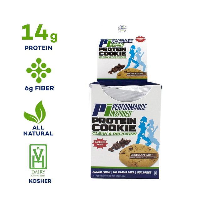 Performance Inspired Nutrition Protein Cookie - Contains: BIG 14G Isolate Proteins - 6G of Fiber - All Natural - Gluten Free - No Artificial Ingredients - Great Tasting Chocolate Chip Flavor - 12 Count