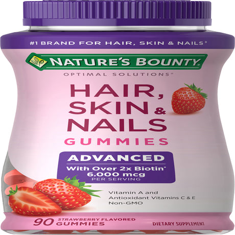 Nature'S Bounty Advanced Hair, Skin and Nails Strawberry Gummies, 6000Mcg Biotin, 90 Ct.