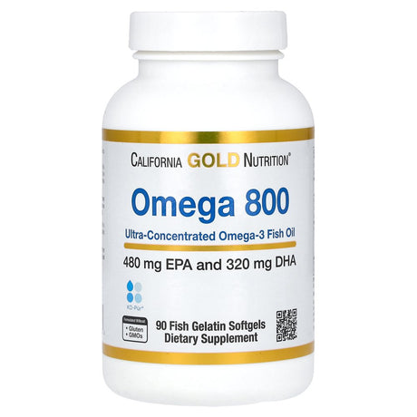 California Gold Nutrition Omega 800 Pharmaceutical Grade Fish Oil, 80% EPA/DHA, Triglyceride Form, 1,000 Mg, 90 Fish Gelatin Softgels