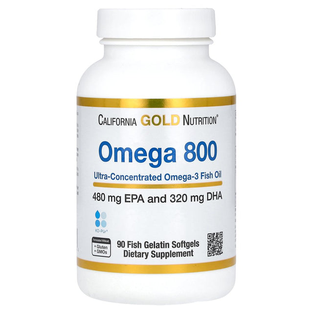 California Gold Nutrition Omega 800 Pharmaceutical Grade Fish Oil, 80% EPA/DHA, Triglyceride Form, 1,000 Mg, 90 Fish Gelatin Softgels