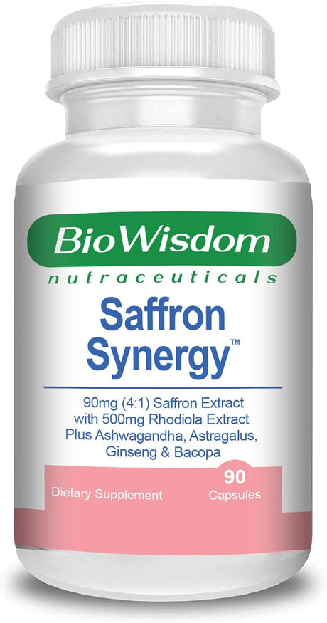 Saffron Synergy Extract 90Mg Rhodiola Extract 500Mg Best Saffron Supplement, Best Saffron Extract 4:1, Saffron Capsules, Saffron Pills, Complete Mind-Body Support with Rhodiola and Adaptogen Herbs