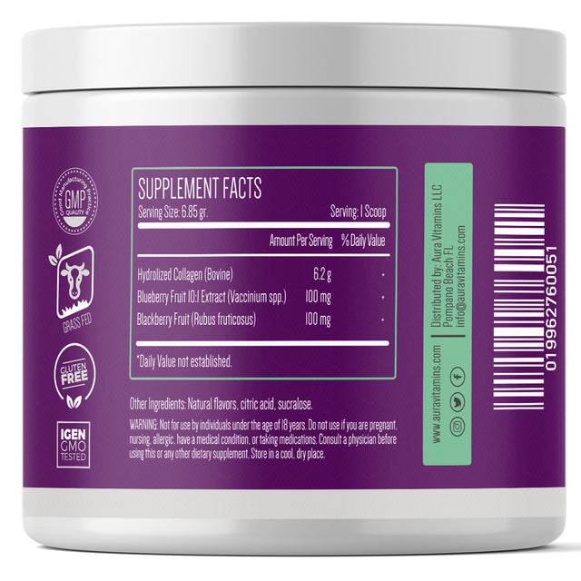 Berry Collagen Blast Powder Hydrolyzed (1) |Premium Blend Grass-Fed - Soy Free | Dual Action Collagen Peptides | Support Bones and Joints | Blueberry & Blackberry | IGEN GMO - 204 Grams