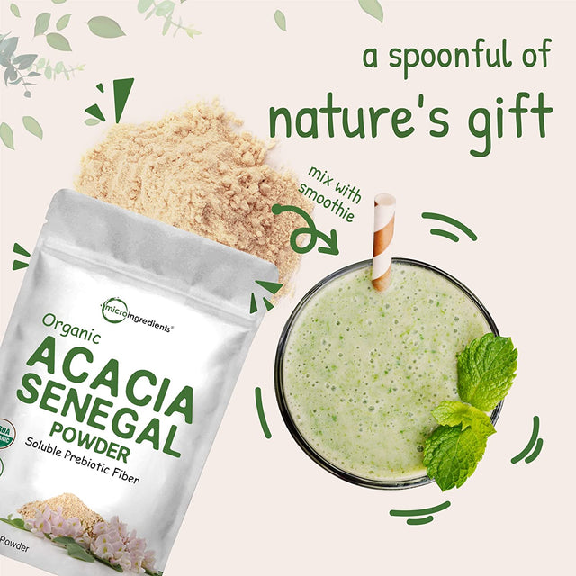 Micro Ingredients Organic Acacia Senegal Powder, 2 Pounds (32 Ounce), Instant Soluble Fiber Powder, Plant-Based Prebiotic Superfood for Gut Health, Non-Gmo, No Gluten, Vegan