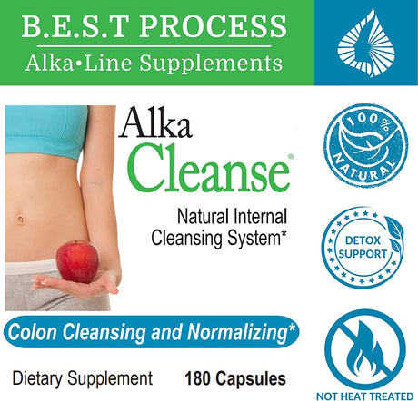 Alka•Cleanse Best Process Alkaline — Herbal Detox Colon Cleanse & Digestive Distress Formula — Psyllium Husk, Probiotics, Enzymes & Herbs