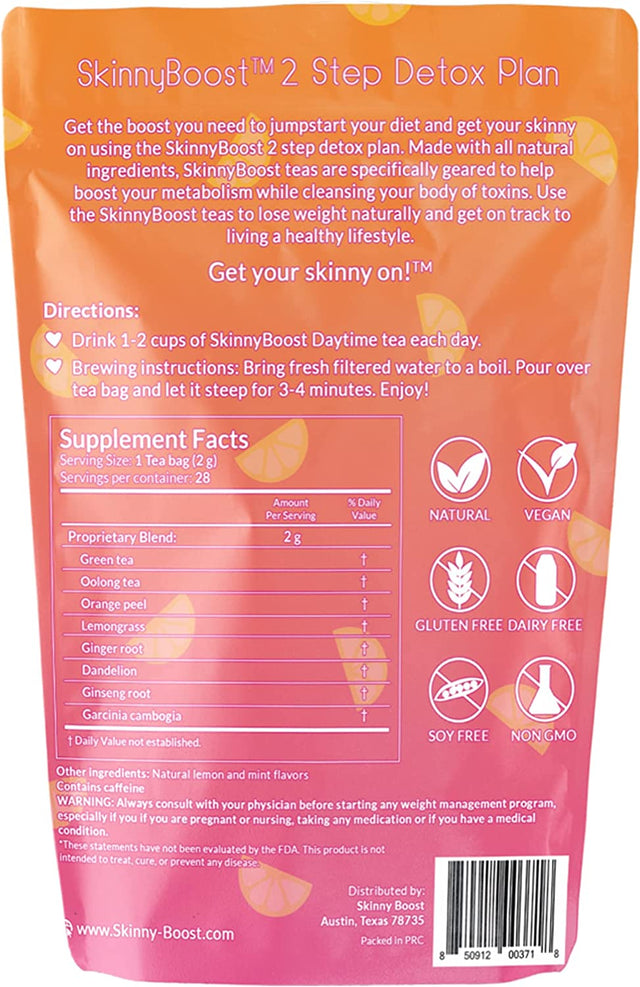 Skinny Boost 28 Day Detox Bundle- 2 Daytime Teas(28 Tea Bags) 3 Evening Tea(14 Tea Bags) Detox, Cleanse, Supports Metabolism Boost, All Natural, Vegan, Non GMO, Keto Friendly