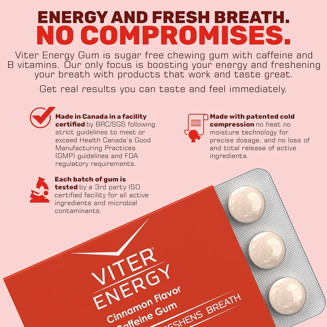 Viter Energy Caffeine Gum Wintergreen & Cinnamon 6 Pack Bundle - 60Mg Caffeine, B Vitamins, Guarana, Sugar Free Vegan Chewing Gum, Zero Calories. Nootropic Chews for Powerful Energizing Focused Boost