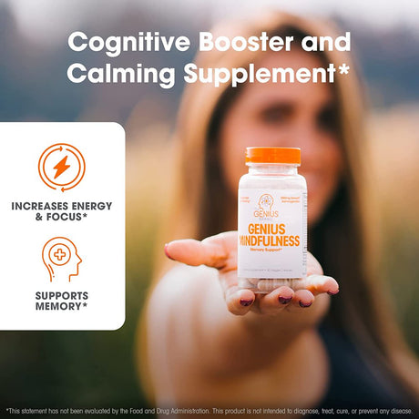 Brain Booster Supplement with Ashwagandha Nootropic Memory, Focus & Energy Support, Genius Mindfulness by the Genius Brand