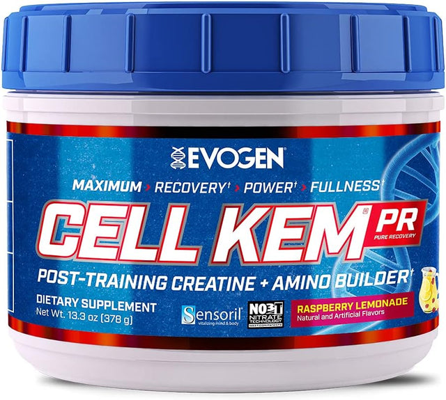 Evogen Cellkem PR Post Workout Powder, Essential Amino Acids, Creatine Nitrate, Sensoril Ashwagandha, Recovery | Raspberry Lemonade