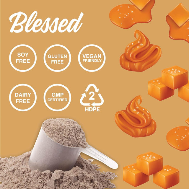 Blessed Vegan Protein Powder - Plant Based Protein Shake Meal Replacement Powder - 23G of Pea Protein Powder for Women & Men, Non-Dairy, Gluten Free, No Sugar Added, 30 Servings (Salted Caramel)