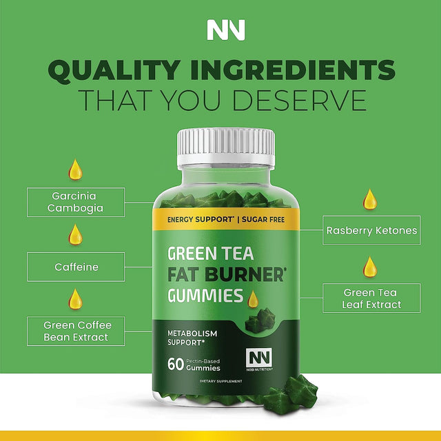 Nobi Nutrition Green Tea Fat Burner Gummies for Weight Loss | Metabolism Boost & Appetite Suppressant with Green Coffee Bean Extract & Garcinia Cambogia | Pills to Burn Belly Fat for Women & Men