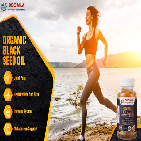 Doc Mila Organic Black Seed Oil Gummies 1500Mg - 4% Thymoquinone, Pineapple Flavor - Gluten Free, Vegetarian Capsules, Soy Free & Non-Gmo - 90 Gummies