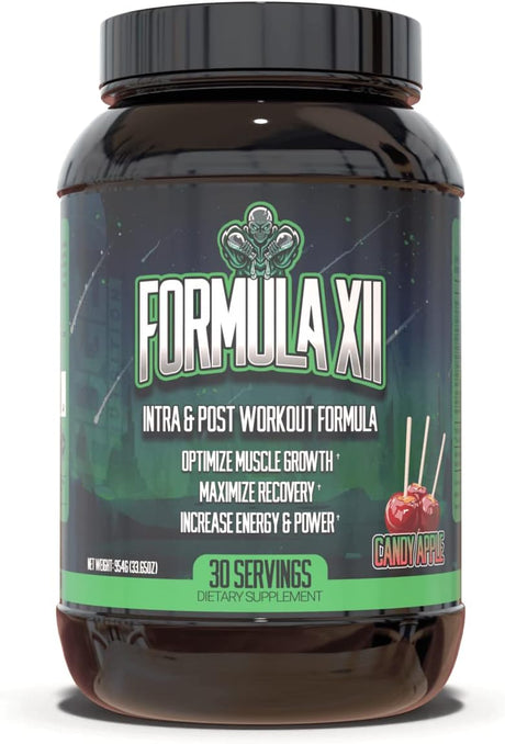 Huge Supplements, Formula XII Intra Workout Supplement Powder with Post Workout Recovery Formula, Helps to Build Lean Muscle Mass and Boosts Recovery (Candy Apple, 33 Oz)