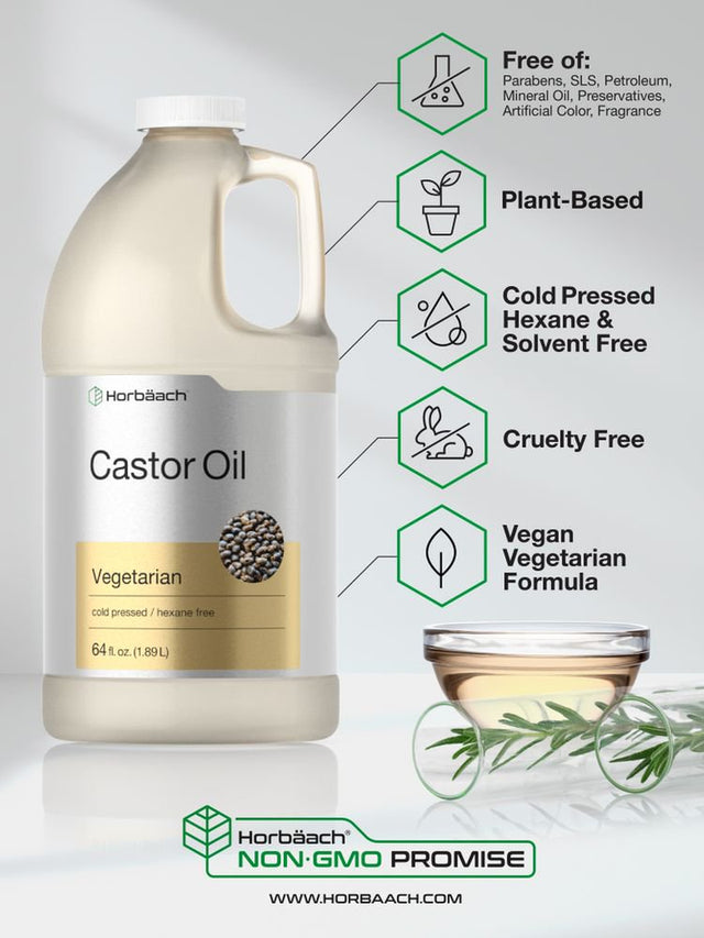 Castor Oil 64Oz | for Hair, Eyelashes & Eyebrows | Vegetarian | by Horbaach