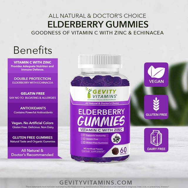 Gevity Vitamins Elderberry Gummies, Vitamin C with Zinc, 60 Gummies